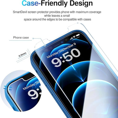 SMARTDEVIL 2 Pack Screen Protector for iPhone 12 Pro Max Tempered Glass, HD Clear Film, Easy Installation, Dust-Free & Bubble-Free (iPhone 12 Pro Max)