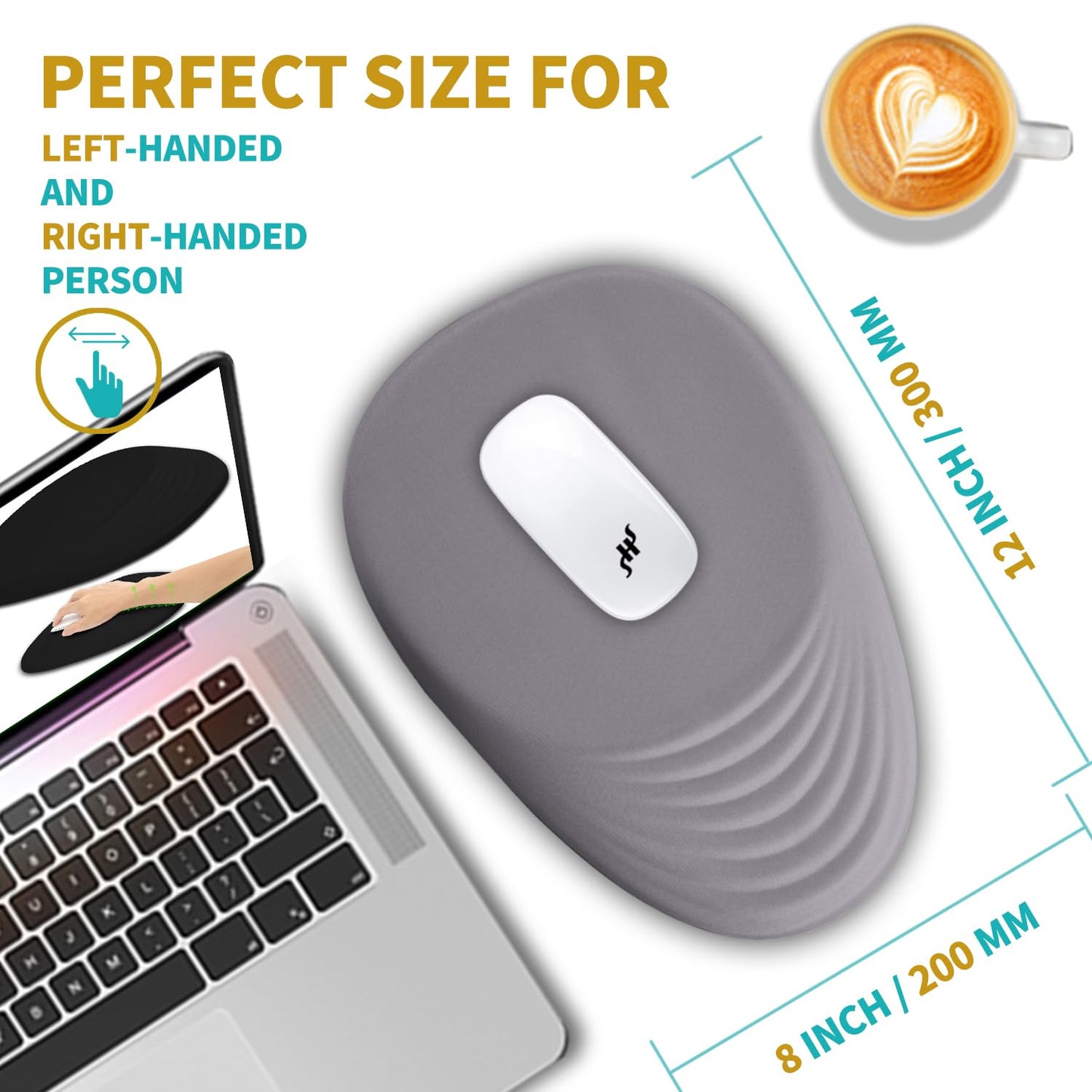 Hokafenle Ergonomic Mouse Pad Wrist Support with Stepped-Wedge Design, Wrist Rest Pain Relief Mousepad Filled with Memory Foam, Carpal Tunnel Mousepad for Wireless Mouse(12x8 inch, Light Purple Grey)