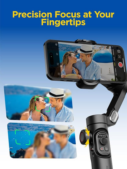 Gimbal Stabilizer for Smartphone, iPhone Gimbal w/Focus Wheel Face/Object Tracking for iPhone 16 15 Pro Max/Android Foldable 3-Axis Handheld Phone Stabilizer for Video Recording -Smart XE