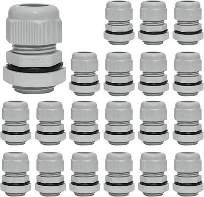 20 Pcs 1/2" NPT Nylon Cable Glands, IP68 Waterproof Adjustable Cord Grip Cable Connector Strain Relief Wire Protectors for 6-12mm Cable Diameter, Grey