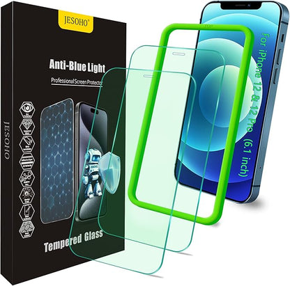Blue Light Screen Protector for iPhone 12/12 Pro, (6.1") HD Anti Blue Light Blocking Tempered Glass Film, Eye Protection, Case Friendly, No Bubble,with Easy Installation Kit, 2 Pack