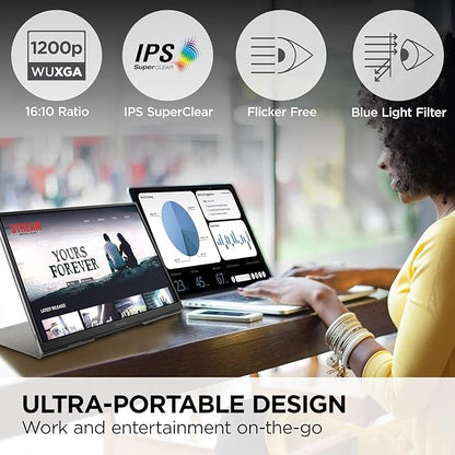 ViewSonic VG1656N 16 Inch 1200p IPS Wireless Portable Monitor with 2 Way Powered 60W USB C, Built-in 4000 mAh Battery and Stand with Smart Cover
