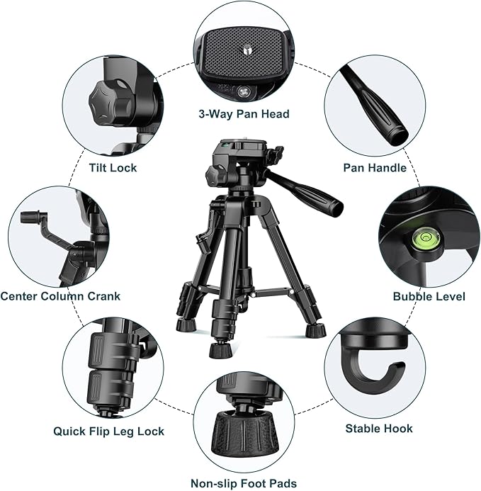 JOILCAN Mini Tripod for Camera, 25" Tabletop Camera Tripod, Portable Travel Tripod w/Phone & Tablet Holder, Lightweight Aluminum Tripods for DSLR Phone Spotting Scope