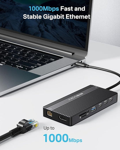 USB C Docking Station Dual Monitor, 14 in 1 USB C Hub, Adapter with 2 HDMI+DP(4K60Hz), Ethernet, 3 USBC 10G,100W PD, SD/TF, Audio, Laptop Docking Station for Dell/HP/Lenovo/ThinkPad/Surface (Black)