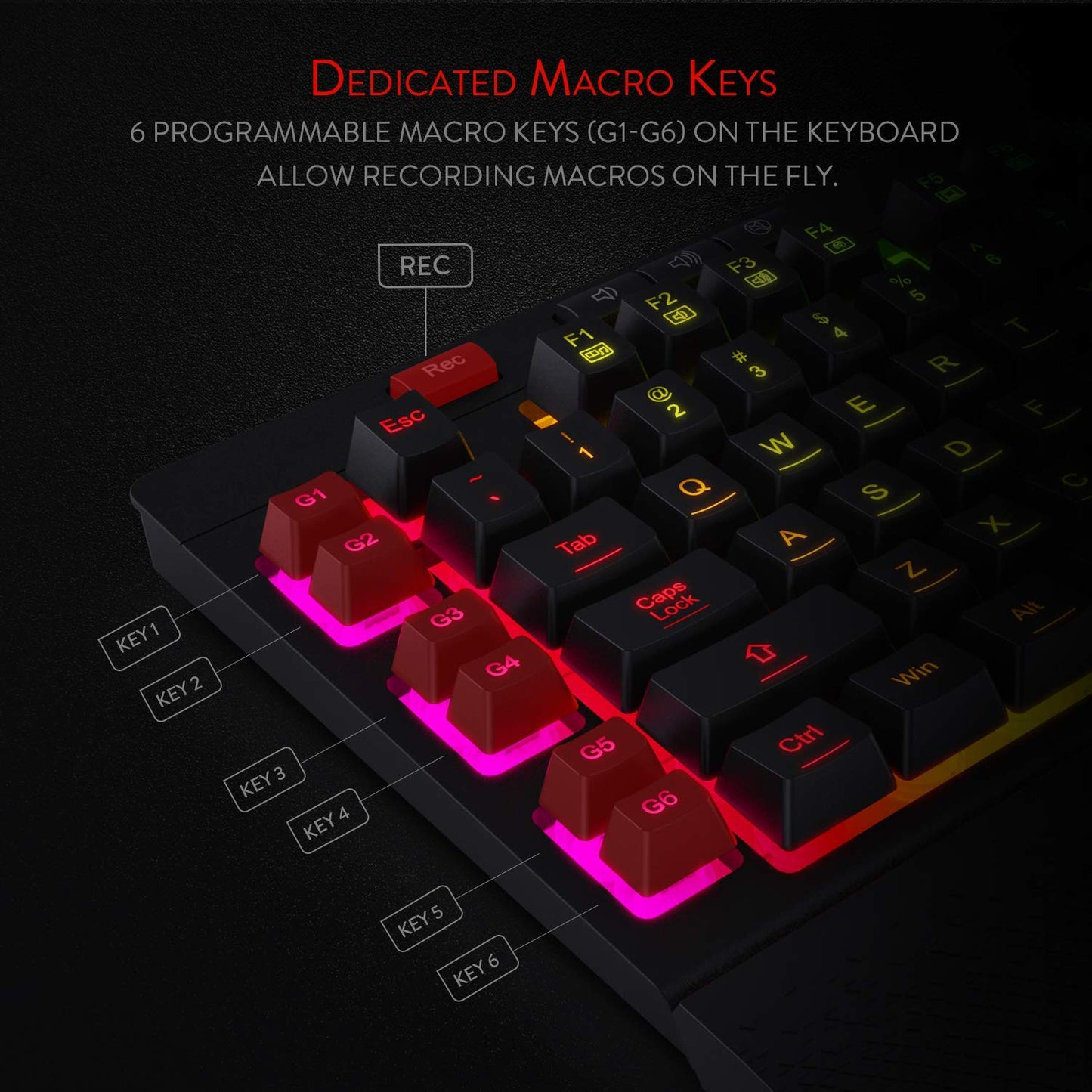Redragon K512 RGB Membrane Gaming Keyboard, 6 Macro Keys & Easy Media Wheel