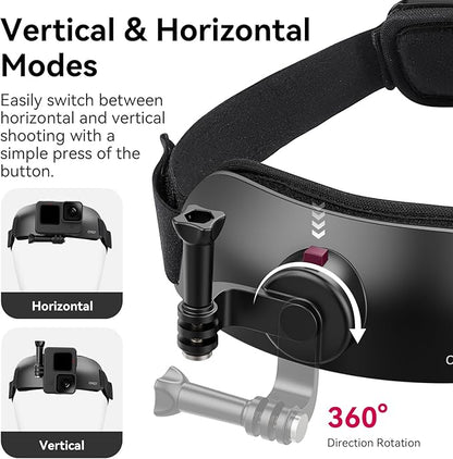 ULANZI CM027 Phone Head Strap Mount Support Vertical Shots for iPhone, GoPro Hero 12 11 10 9 8 7 6 5 4 Session 3+ 3 2 1 Max, DJI Osmo Action, Insta360, Action Cameras Head Mounted Phone Holder