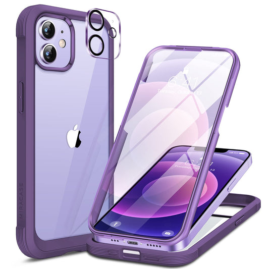 Miracase Glass Series for iPhone 12/12 Pro Case 6.1 inch, Upgraded Full-Body Rugged Phone Bumper Case Cover with Built-in 9H Tempered Glass Screen Protector and Camera Protector, Blue