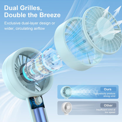 Mizong Mini Fan Portable Handheld Fan, USB Rechargeable Personal Fan with Base, 10H Long Lasting Battery Mini Pocket Cooling Fan for Desktop Travel Outdoor Vacation Concert Lash Makeup Use