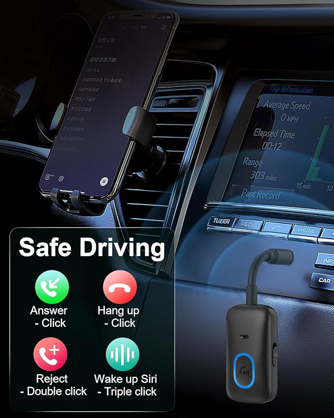 Upgraded Aux Bluetooth Adapter for Car, 2 in 1 Bluetooth 5.3 Transmitter Receiver, Hands-Free Calls, 180° Swivel Bend, Wireless Audio Receiver for Car, Speakers, Home Stereo