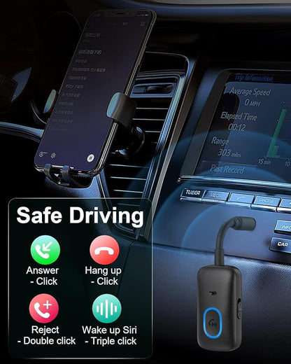 Upgraded Aux Bluetooth Adapter for Car, 2 in 1 Bluetooth 5.3 Transmitter Receiver, Hands-Free Calls, 180° Swivel Bend, Wireless Audio Receiver for Car, Speakers, Home Stereo