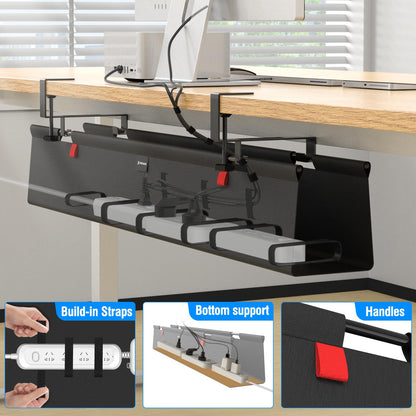 WISUGASO Under Desk Cable Management Tray for Table, No Drill 36" Cord Organizer with Cable Loop, Upgraded Oxford Fabric Wire Management for Office, Home - No Damage to Table