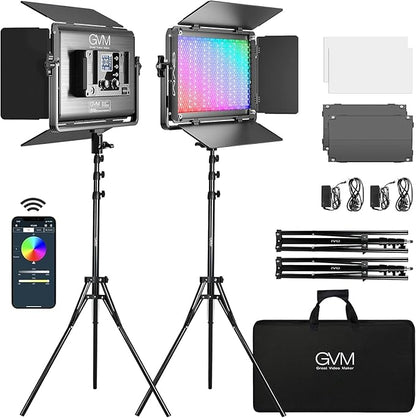 GVM 1300D RGB LED Video Light, 65W Video Lighting Kit with Bluetooth Control, 25000lux/0.5m, 2 Packs Led Panel Light for YouTube Studio, Video Shooting, Broadcasting, Conference, 18 Kinds Scene Modes