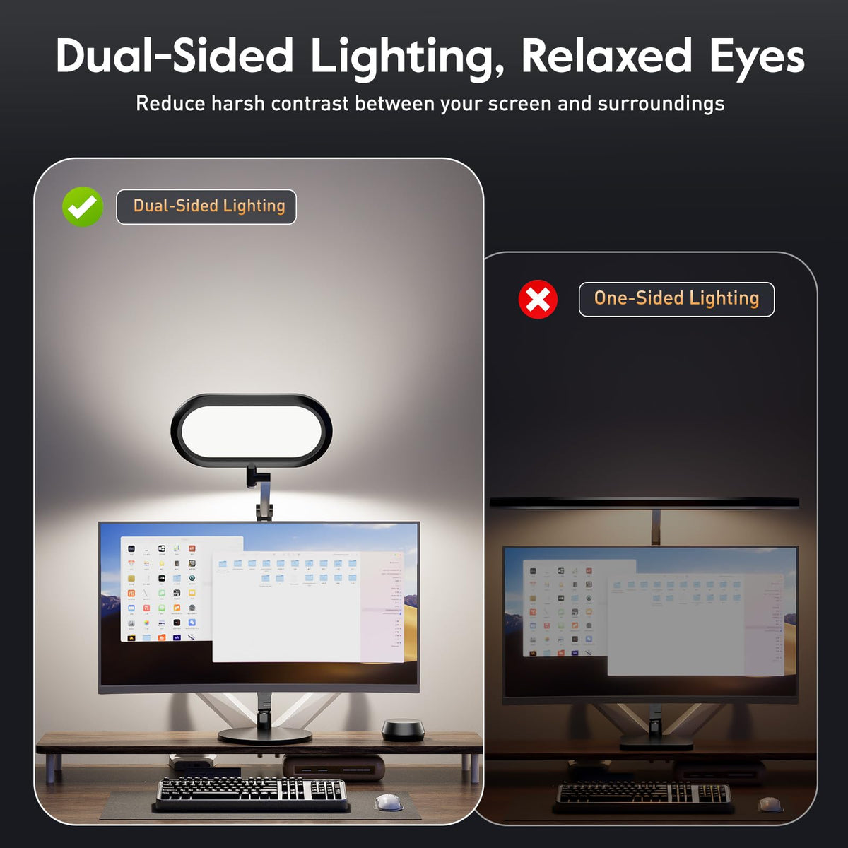 LitONES Premium LED Desk Lamp, Dual-Sided Soft Lighting with Knob Remote