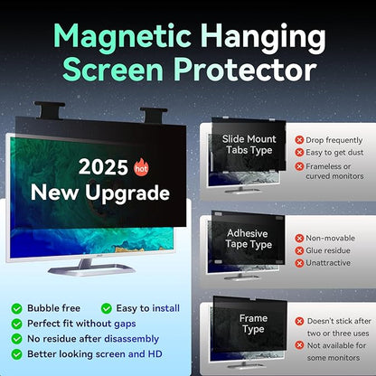[2 Pack] Magnetic 27 Inch Computer Privacy Screen for 16:10 Aspect Ratio Widescreen Monitor, Hanging Eye Protection Anti Glare Blue Light Computer Monitor Privacy Filter, Removable 27in Protector Film