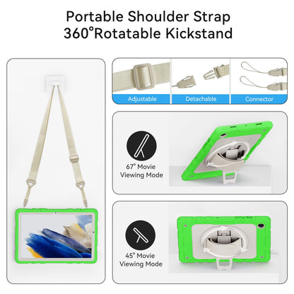 Stweap for Samsung Galaxy Tablet A8 Case 10.5 inch 2022 SM-X200/X205/X207 with Screen Protector [360 Rotating Stand] &Hand Shoulder Strap Shockproof Rugged Protective Cover|Green&Beige