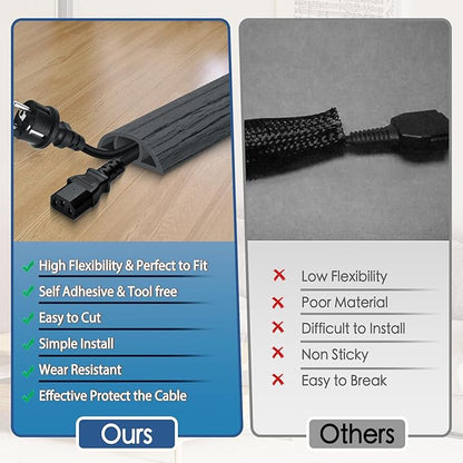 Floor Cord Cover for Wires on Floor Self Adhesive Cord Hider Floor Cable Management Wire Covers for Cords Protector Prevent Cable Trips Cord Cavity W 0.47" x H 0.27", Deep Gray Wood, 3.3Ft