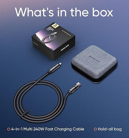 MAGIC JOHN 240W 4 in 1 Charging Cable, 4FT USB C to Lightning Cable [MFi Certified], Multi Chargers for All Devices, Chubby USB A/C to C/Lightning with Light for iPhone/MacBook/iPad/Samsung/Switch 2