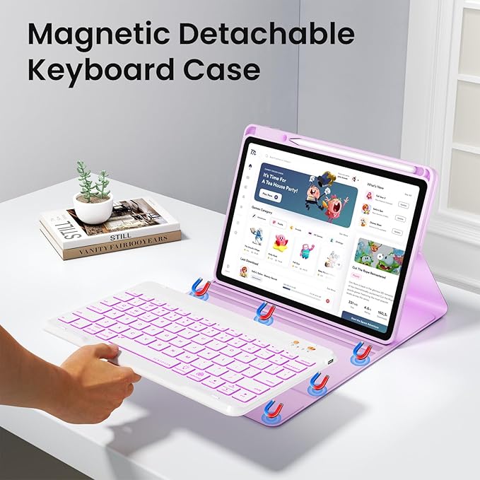 BLUTLOTUS Keyboard Case for iPad 9th/8th/7th Generation 10.2 inch 2021/2020/2019, iPad Pro 10.5-inch Case with Keyboard,iPad Air 3 2019, 7 Color Backlit Removable Bluetooth Wireless(Purple)
