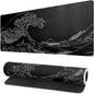 Japanese Sea Wave Large Mouse Pad Abstract Black Mouse Pad 31.5x11.8 Inch Black Kanagawa Texture Non-Slip Rubber Base Large Ocean Mousepad Stitched Edge Keyboard Mouse Mat Desk Pad for Office and Home