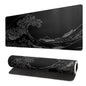 Japanese Gaming Mouse Pad Abstract Black Mouse Pad 31.5x11.8 Inch Black Sea Wave Texture Non-Slip Rubber Base Large Ocean Mousepad Stitched Edges Keyboard Mouse Mat Desk Pad for Office and Home