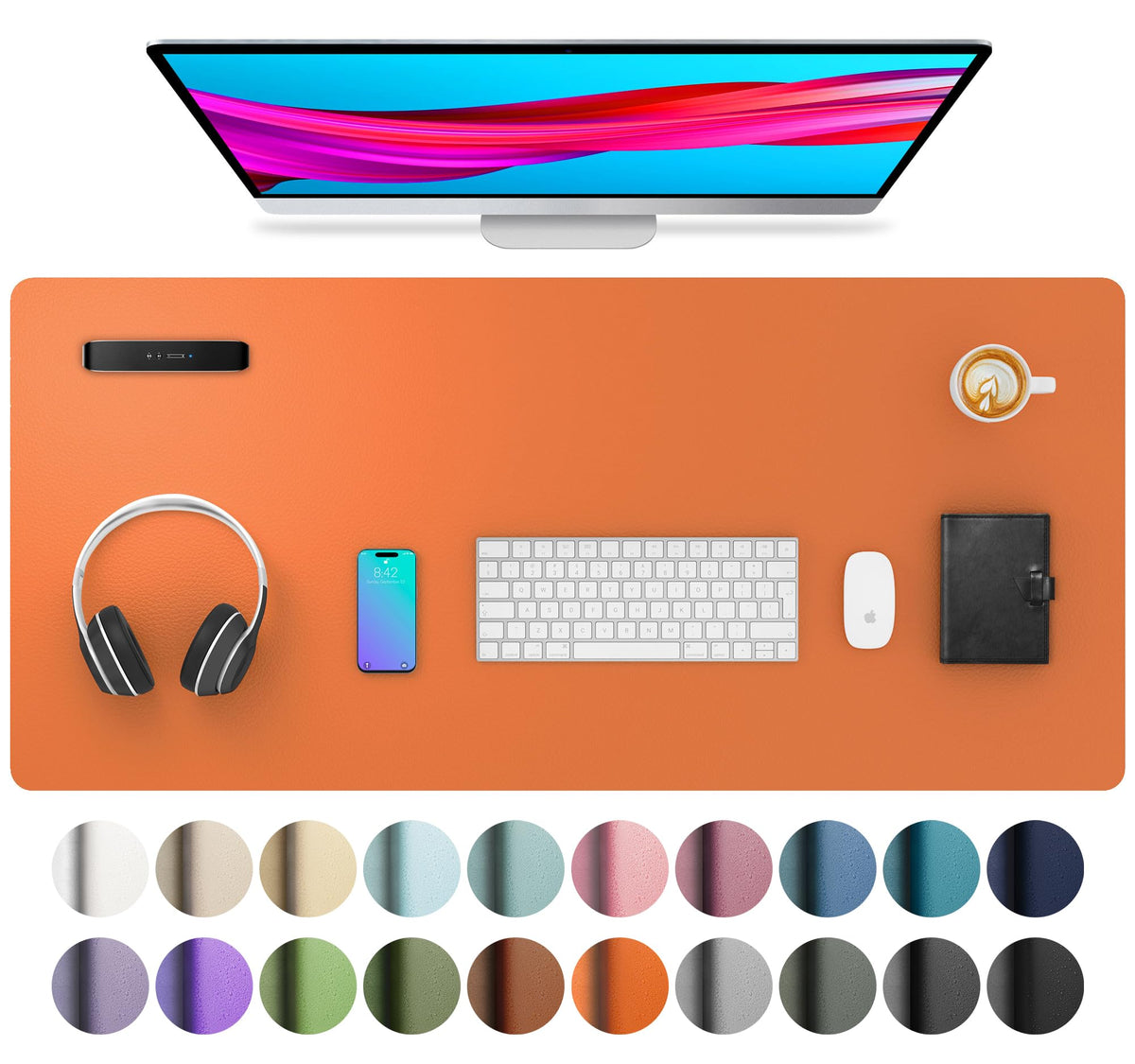 Aothia Leather Desk Pad Protector, Mouse Pad, Office Desk Mat, Non-Slip PU Leather Desk Blotter, Laptop Desk Pad, Waterproof Desk Writing Pad for Office and Home (Gray,36" x 17")