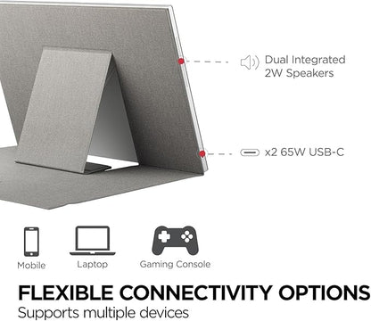 ViewSonic TD1656-2K 16 Inch WQXGA 1600p IPS Touchscreen Portable Monitor with 2 Way Powered 65W USB C, and Smart Cover with Built-in Stand
