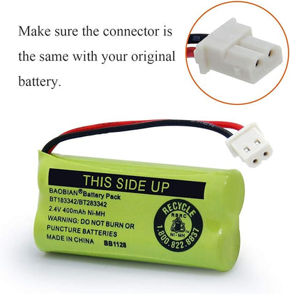 BT183342/BT283342 2.4V 400mAh Ni-MH BT166342/BT266342 BT162342/BT262342 Rechargeable Cordless Phone Battery CS6709 CS6609 CS6509 CS6409 EL52100 EL50003 (2 Pack)