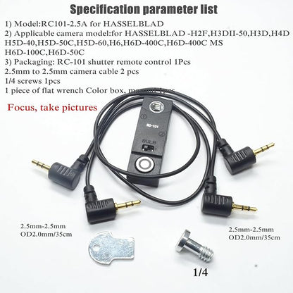 for hasselblad Cable Shutter Cable Release Remote H2F,H3DII,H4D,H5D-40,H6 Two Cameras in sync Button 1/4 Stabilizer Extension Photo Key Accessories. Small Size Control (RC101-2.5A H)