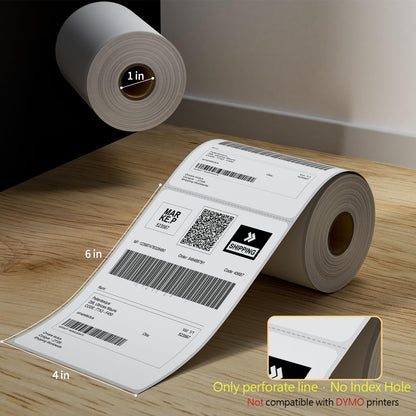 6 Rolls 4" x 6" Direct Thermal Printer Label, 250 Labels/Roll, Total 1500 Thermal Shipping Labels, Strong Adhesive, Commercial Grade, Perforated, Compatible with Most Thermal Printers (NOT for DYMO)