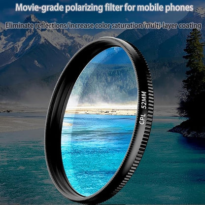 52mm Clip-On Cpl Phone Camera Lens Filter Kit, Circular Polarizer Polarizing Filter Compatible with Most Cell Phones, Cell Phone Lens Polarizing Filter for Iphone with Cleaning Cloth and Case Box(2pcs