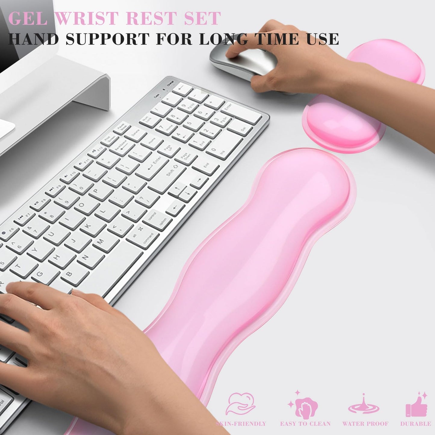 ABRONDA Gel Wrist Rest for Keyboard and Mouse, Wrist Rest for Keyboard, Mouse Wrist Support, Pain Relief, Cool Touch, Non-Skid, Keyboard and Mouse Wrist pad Set