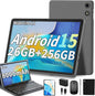 Android 15 Tablet, 26GB + 256GB (2TB Expandable), 10.1-inch Tablet with Keyboard, 8000 mAh Battery, BT 5.0, 5G WiFi, Widevine L1, 2-in-1 Tab with Mouse, Protective Case，Stylus (Black)