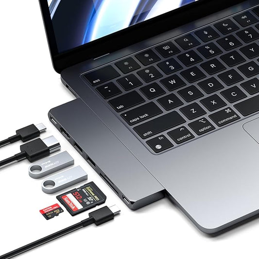 Satechi 7 in 1 USB C Hub Multiport Adapter Pro Slim, USB C Dongle, 100W Charging, 4K HDMI, USB 4, USB 3.2 Gen 2, SD/Micro Card Reader for Mac, MacBook Air/Pro - Space Gray