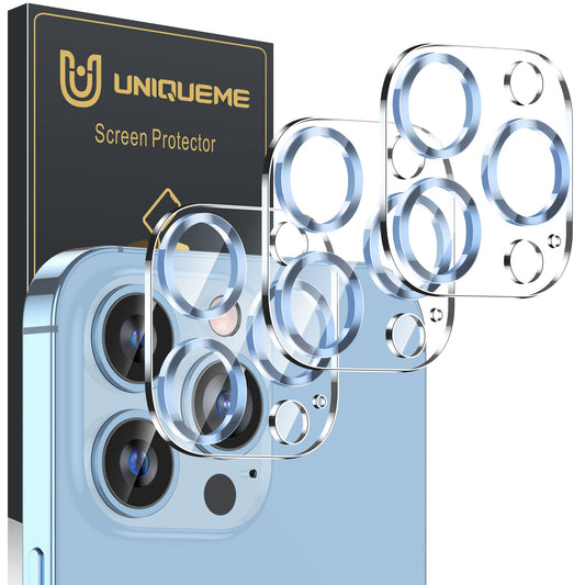 UniqueMe [3 Pack] Camera Lens Protector Compatible with iPhone 13 Pro 6.1" / 13 Pro Max 6.7" Tempered Glass,[Case Friendly][New version][Scratch-Resistant][Easy Installation] -Sierra Blue