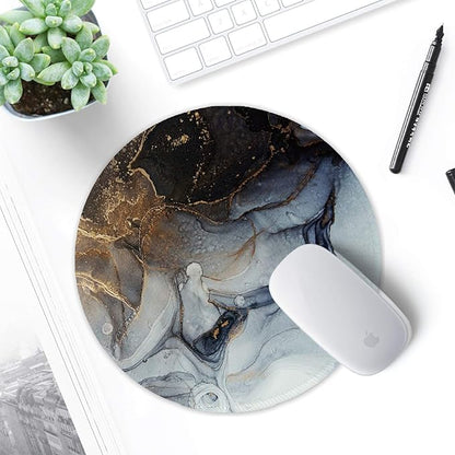 ITNRSIIET Round Mouse Pad with Stitched Edge Premium-Textured Waterproof Non-Slip Rubber Base Desktop Protection Mat Diameter 8.7 inches, Ink and Wash Marble