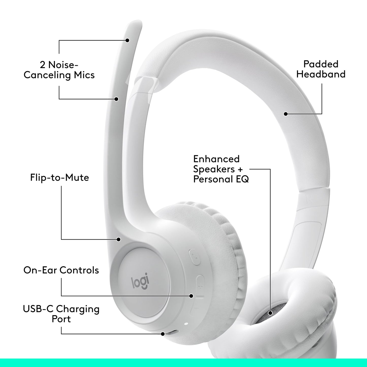 Logitech Zone 300 Wireless Bluetooth Headset Noise Canceling - Off-White
