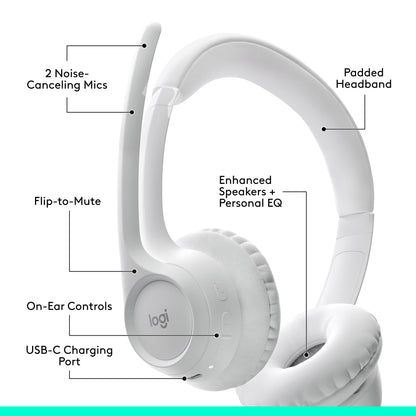 Logitech Zone 300 Wireless Bluetooth Headset Noise Canceling - Off-White