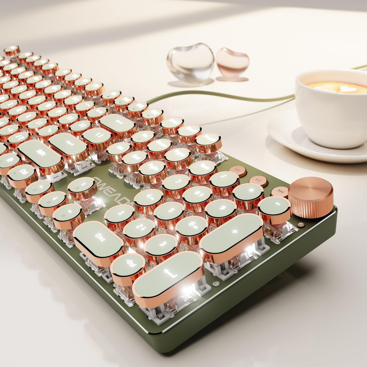 Wired Typewriter Mechanical Keyboard, Retro Punk Keyboard with Media Knob