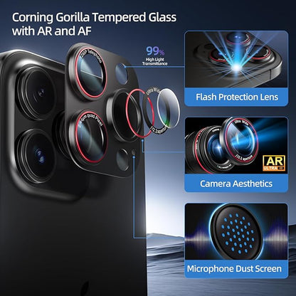 Camera Lens Protector for iPhone 16 Pro Max/iPhone 16 Pro/iPhone 15 Pro Max/iPhone 15 Pro/iPhone 14 Pro Max/14 Pro , [Military Grade Shatterproof][Full Coverage Metal] [Strong Adsorption] 9H Metal Aluminum Alloy Tempered Glass Camera Screen Cover, [Cas...