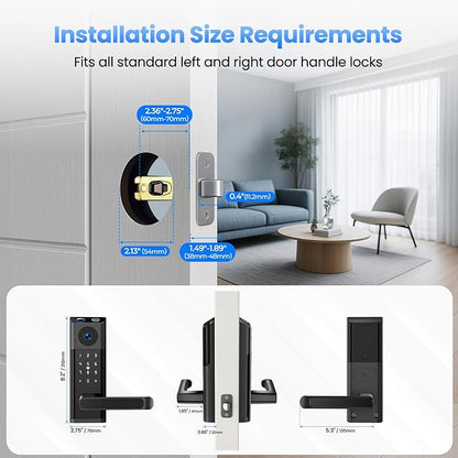 CAMCAMP WiFi Video Smart Lock with Camera & Doorbell, Keyless Entry Door Lock with Handle for Front Door, Five Ways to Unlock Fingerprint, App, Key, Fob, Keypad, Auto Lock, Easy to Install