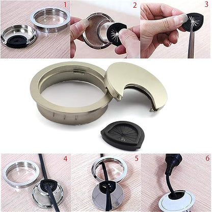 HJ Garden 1pcs 2 inch (50mm) Metal Desk Grommets for Managing and Hiding Wire Cord Cable Hole Cover Office PC Desk Cable Cord Organizer Zinc Alloy Cover Champagne