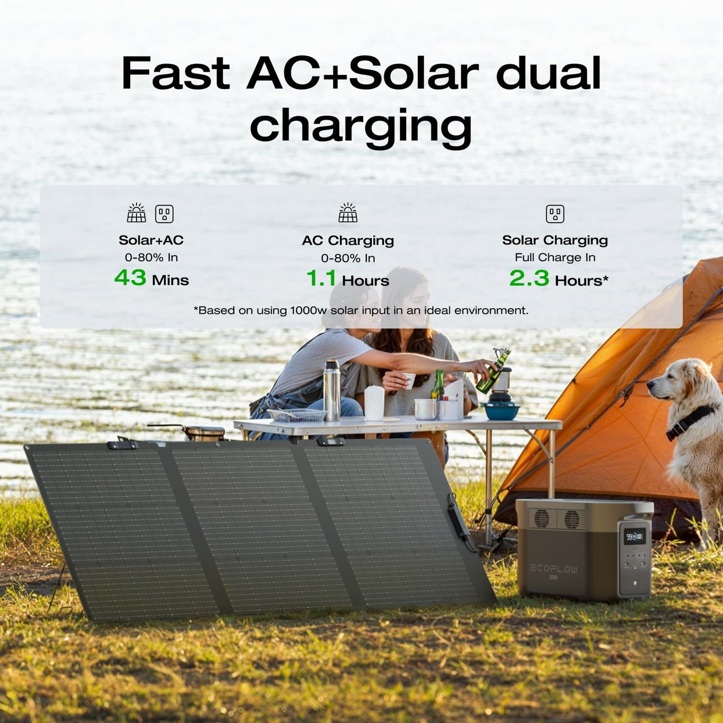 EF ECOFLOW Solar Generator Delta 2 Max 2048Wh with 2x160W Solar Panel, 2400W Portable Power Station LFP Battery, Up to 3400W AC Output, AC + Solar Fast Dual Charging 0-100% in 1 Hr for Camping RV