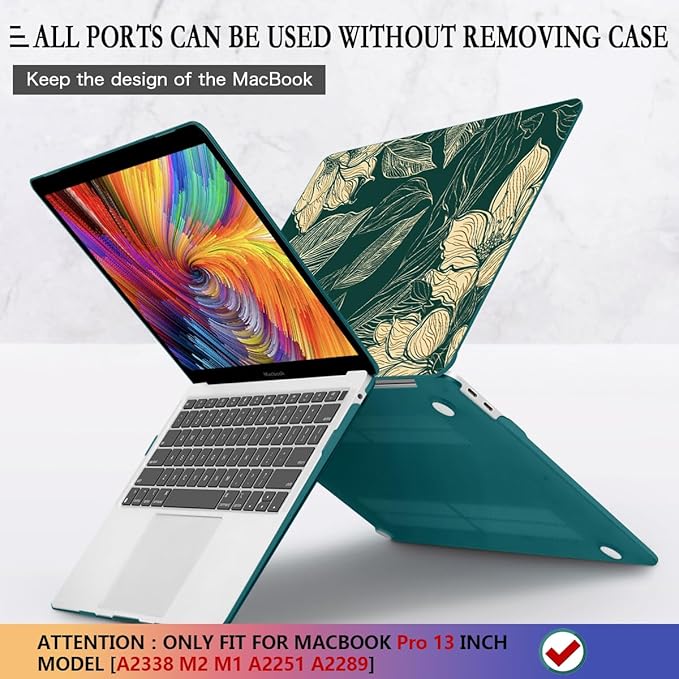 CISSOOK Compatible with MacBook Pro 13 inch Case 2025-2016 Release M2 M1 A2338 A2251 A2289 A2159 A1989 A1706, Plastic Hard Shell Case & Keyboard Cover & Screen Protector, Elegant Floral