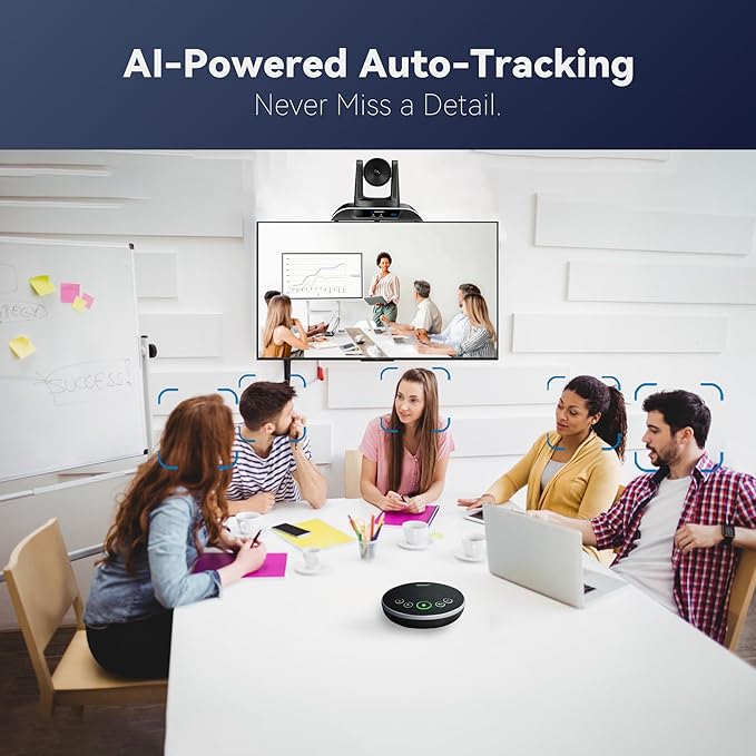 TONGVEO 4K Conference Room Camera System with Gesture Control, AI Auto-Tracking PTZ Camera 5X Digital Zoom with Speakerphone Set 120° Wide-Angle USB3.0 for Remote Meetings Zoom Teams OBS and More