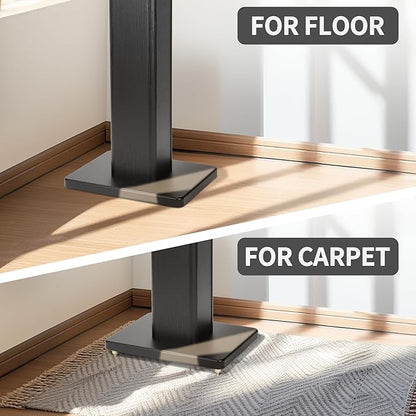 24 Inch Speaker Stands Wood Grain Universal Floor Speaker Stands Pair Heavy Duty Surround Sound Speaker Monitor Stand for Home Theater with Sand Filling Tuning Function - Black