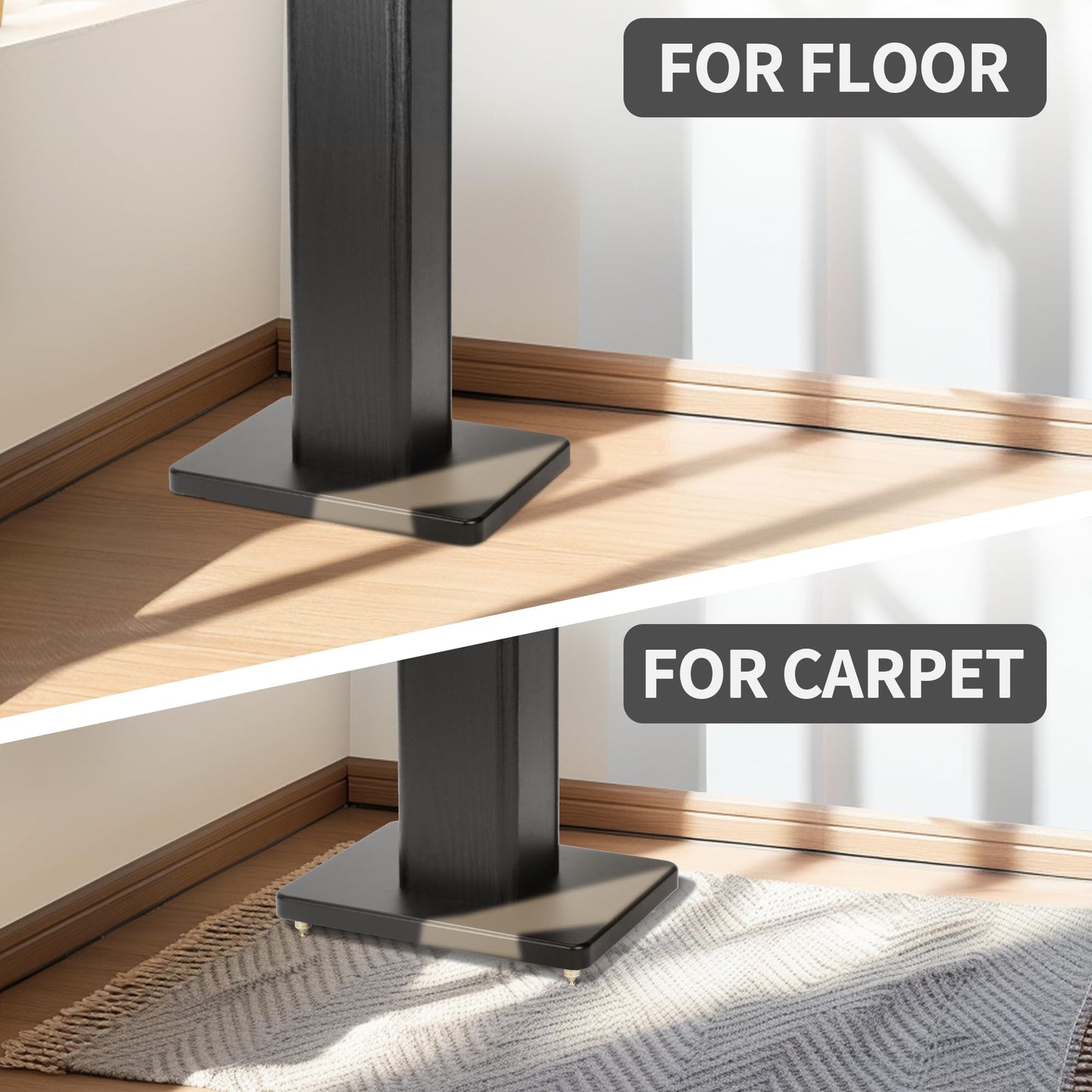 bimiti 24 Inch Speaker Stands Wood Grain Universal Floor Speaker Stands Pair Heavy Duty Surround Sound Speaker Monitor Stand for Home Theater with Sand Filling Tuning Function - Black