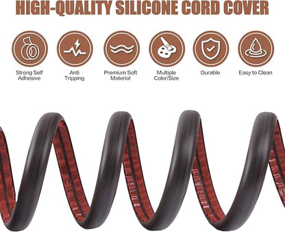 Floor Cord Cover Self Adhesive Cord Hider,20FT Cable Management, Extension Strip Protector for Wires, Prevent Cable Trips for Offices, Gyms, Exhibitions Cavity:0.39"(W) x 0.27"(H) Black Wood