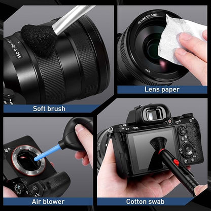 Camera Lens Cleaning Kit - Mirrorless and DSLR Camera Cleaning Kit for Canon, Sony, Nikon, Including Lens Paper/Blower, Cleaning Solution, Cotton swabs, dust Free Cloth, Lens Pen, Cleaning Brush
