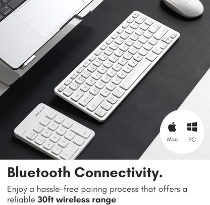 Macally Bluetooth Number Pad for Laptop, Apple, Mac, iMac, MacBook Pro/Air, Ipad, Windows PC, Tablet, or Desktop Computer - Rechargeable 18 Key Wireless Numeric Keypad - White Bluetooth 10 Key Numpad