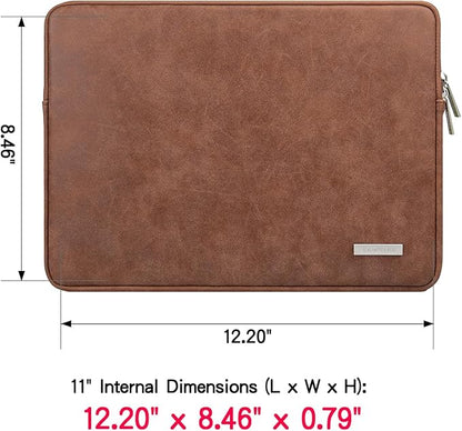 RAINYEAR 11 Inch Laptop Sleeve PU Suede Leather Case Protective Padded Cover Water Resistant Carrying Bag Compatible with 11.6 MacBook Air Surface Pro for 11" Notebook Tablet Chromebook(Brown)